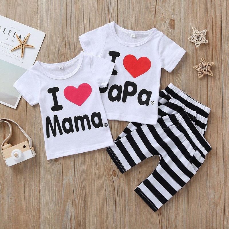 2-Piece Short-Sleeve Letter Print Tee and Striped Pants - PrettyKid