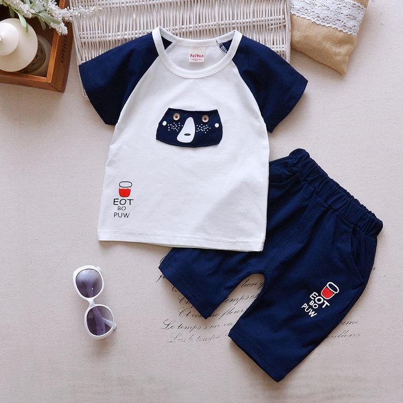 2-piece Creative Bear Print T-shirt and Casual Suits - PrettyKid