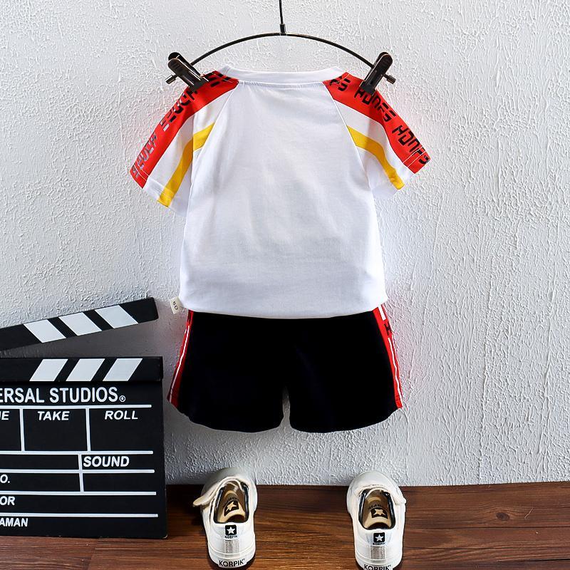 2pcs Fashion Color-block Creative Print T-shirt and Pants - PrettyKid