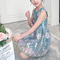 Floral Embroidered Gauze Dress for Girl - PrettyKid