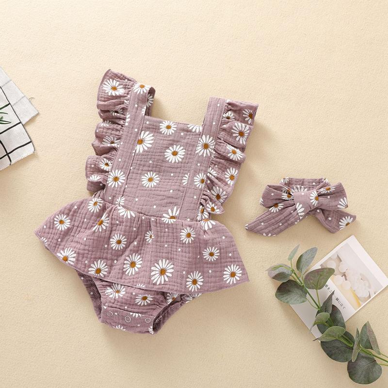 Baby Girl 2pcs Floral Pattern Bodysuit & Headhand - PrettyKid