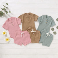 2-piece Solid Knit Bodysuit & Shorts for Baby Wholesale children's clothing - PrettyKid