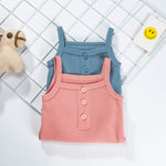 Wholesale Baby Solid Color Button Decor Sling Sleeve Sleeveless Triangle Romper in Bulk - PrettyKid