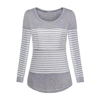 Women Long-Sleeve Striped Nursing Top - PrettyKid