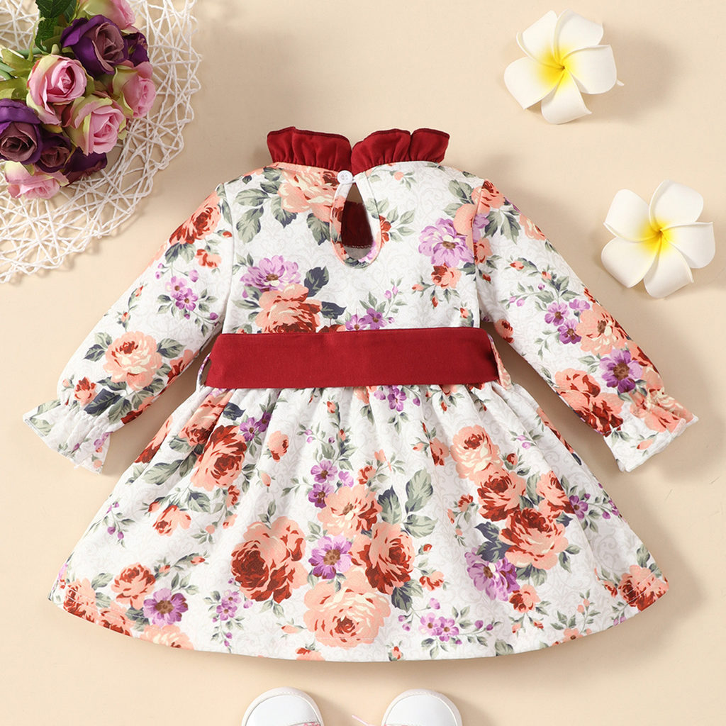 Toddler Girl Long Sleeved Floral Print Dress - PrettyKid
