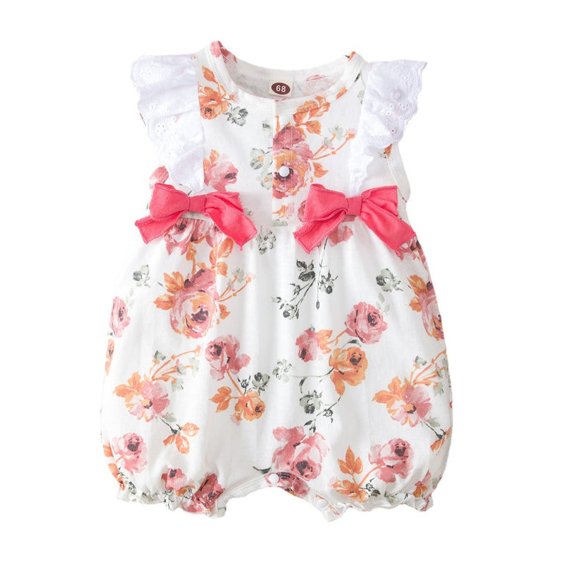Baby Girl Cute Floral Sleeveless Summer Rompers Bulk Baby Clothes - PrettyKid