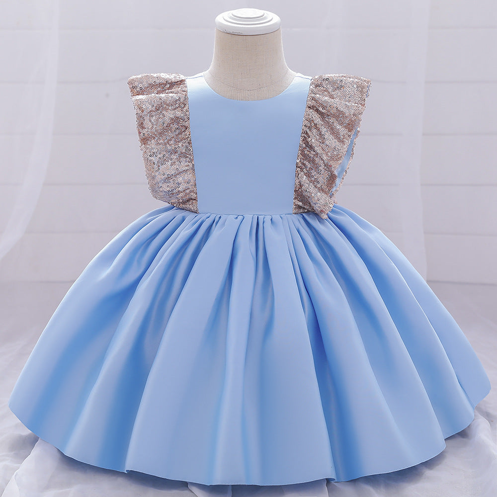 9M-5Y Girls Prom Dresses Forged Sequin Panel Flyer Sleeves Wholesale Baby Clothes - PrettyKid