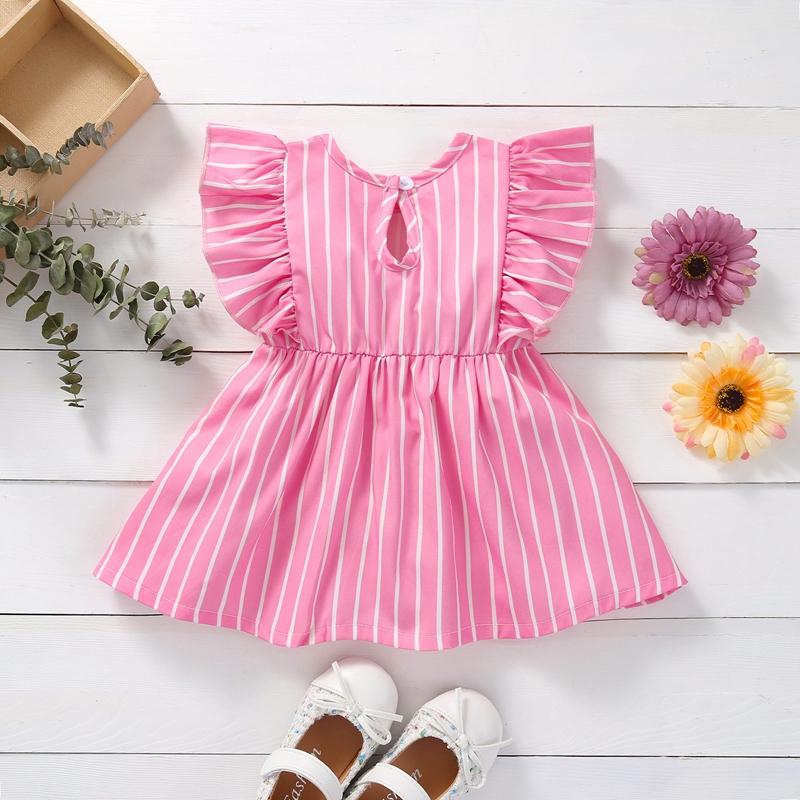 Toddler Girl Ruffle Armhole Striped Dress - PrettyKid