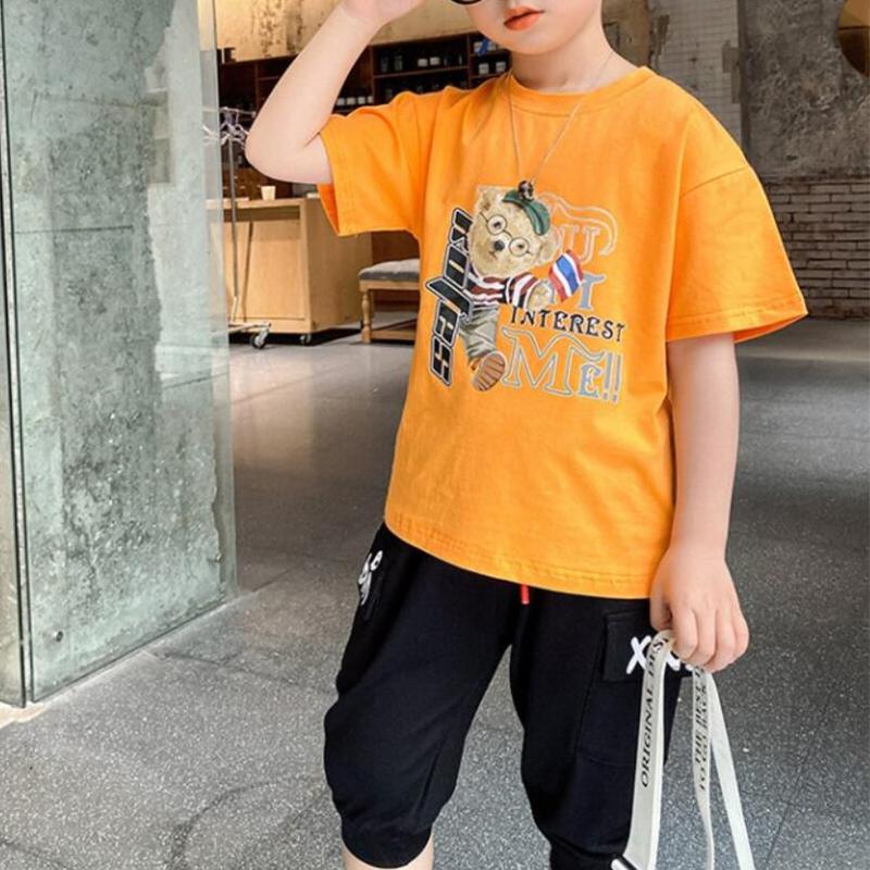 Boy Bear Pattern T-shirt & Capri Pants - PrettyKid