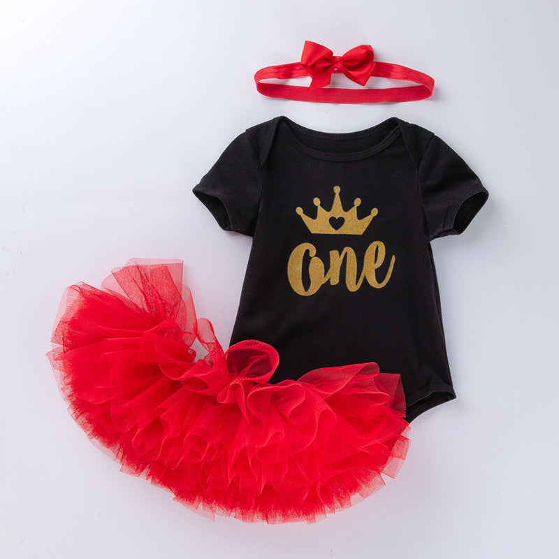 0-24M Baby Girls Outfits Birthday Sets Letter Print Bodysuit & Mesh Tutu Skirts & Headband Baby Clothes In Bulk - PrettyKid