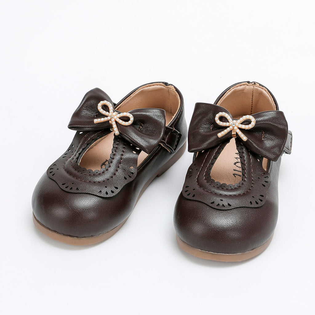 Wholesale Toddler Solid Color Bowknot Low Heel Shoes in Bulk - PrettyKid