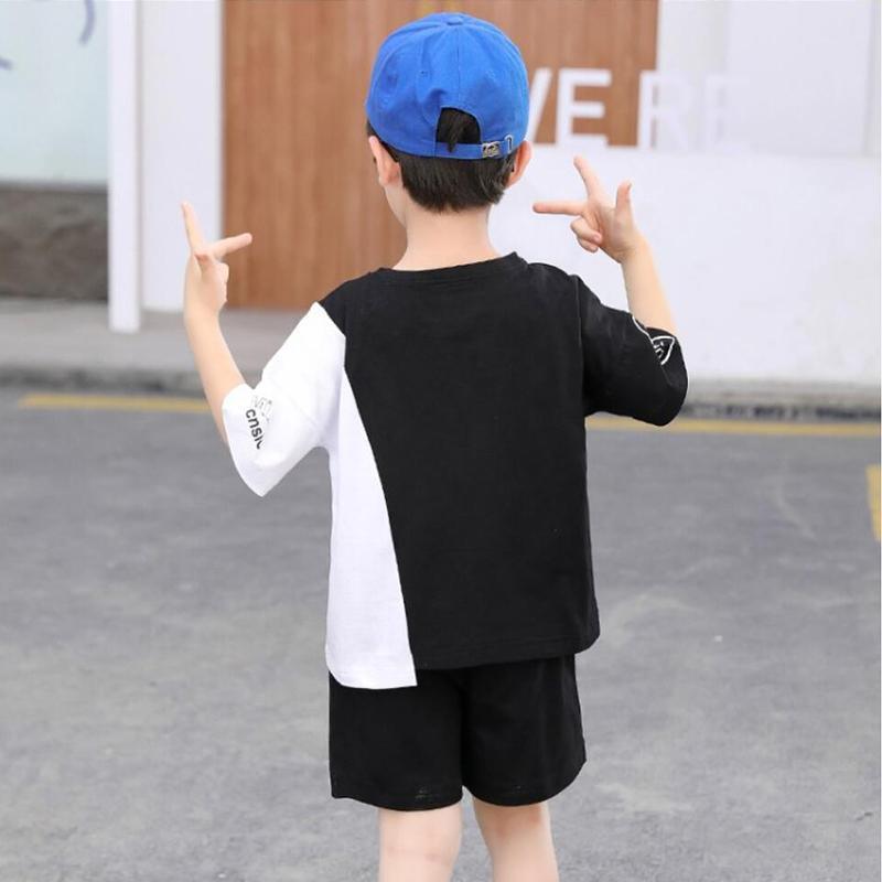 Boy Bear Pattern T-shirt & Letter Pattern Shorts - PrettyKid