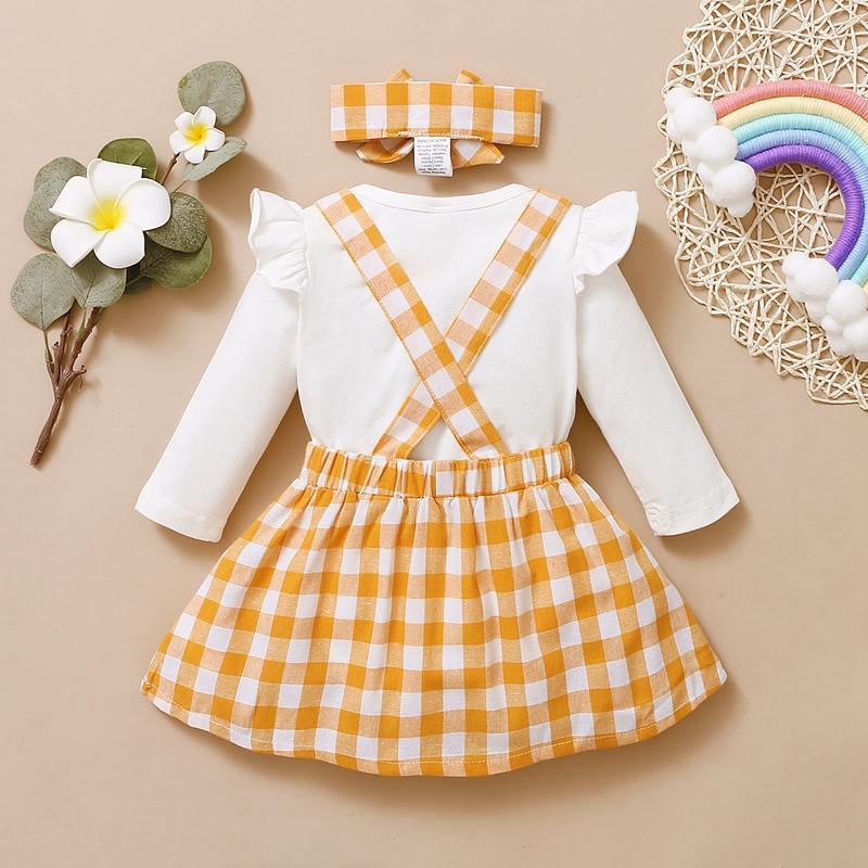 3-piece Romper & Plaid Headband & Plaid Skirt for Baby Girl - PrettyKid