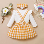 3-piece Romper & Plaid Headband & Plaid Skirt for Baby Girl - PrettyKid