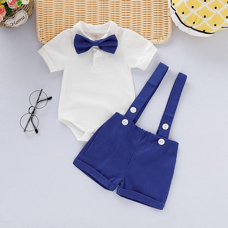 Baby Boy Bowknot Cravat Romper & Suspender Shorts - PrettyKid