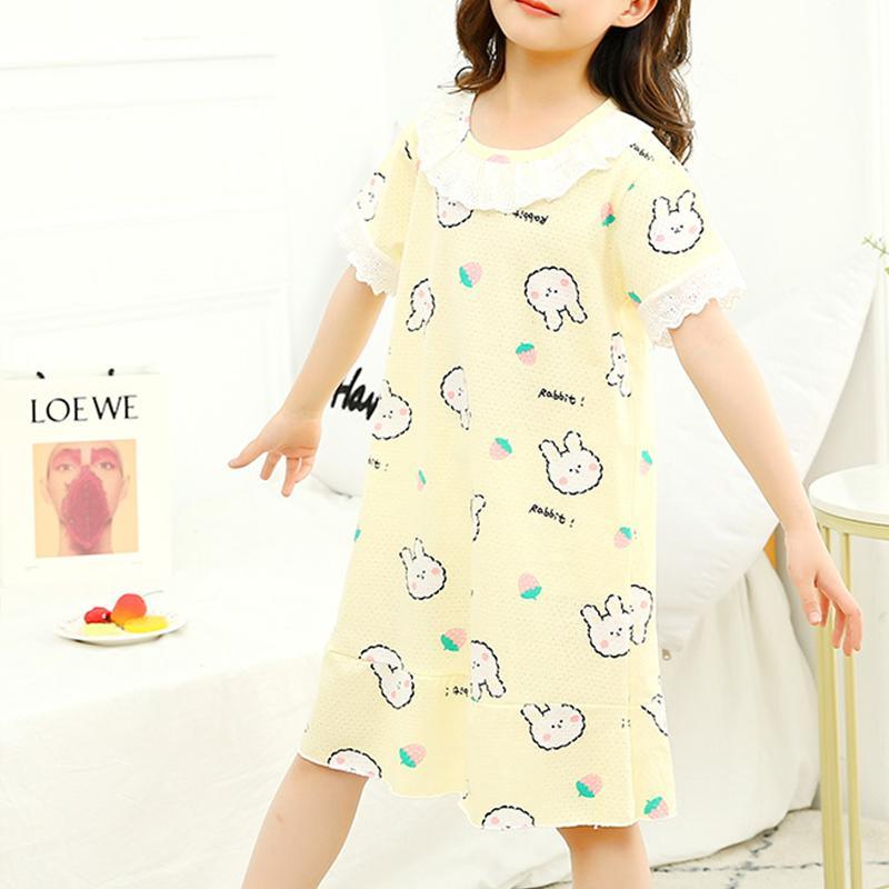 Girl Cartoon & Lace Pattern Summer Pajamas Dress Children's Clothing - PrettyKid