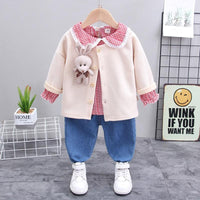 3-piece Bear Toy Coat & Shirt & Pants for Toddler Girl - PrettyKid