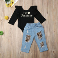 2-piece Letter Pattern Bodysuit & Jeans for Toddler Girl - PrettyKid