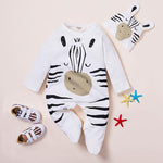 2-piece Cute Cartoon Zebra Printed Long-sleeved Jumpsuit and Hat Set for Baby Wholesale children's clothing - PrettyKid