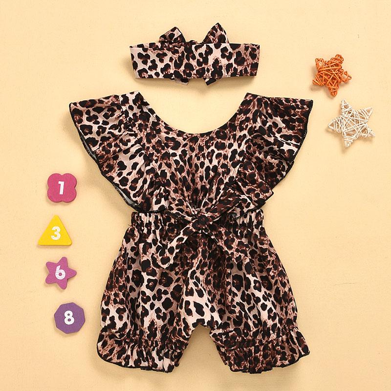 2-piece Leopard Pattern Jumpsuit & Headband for Baby Girl Children's clothing wholesale - PrettyKid