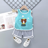 Toddler Boy Cartoon Sheep Pattern Pajama Vest & Shorts - PrettyKid