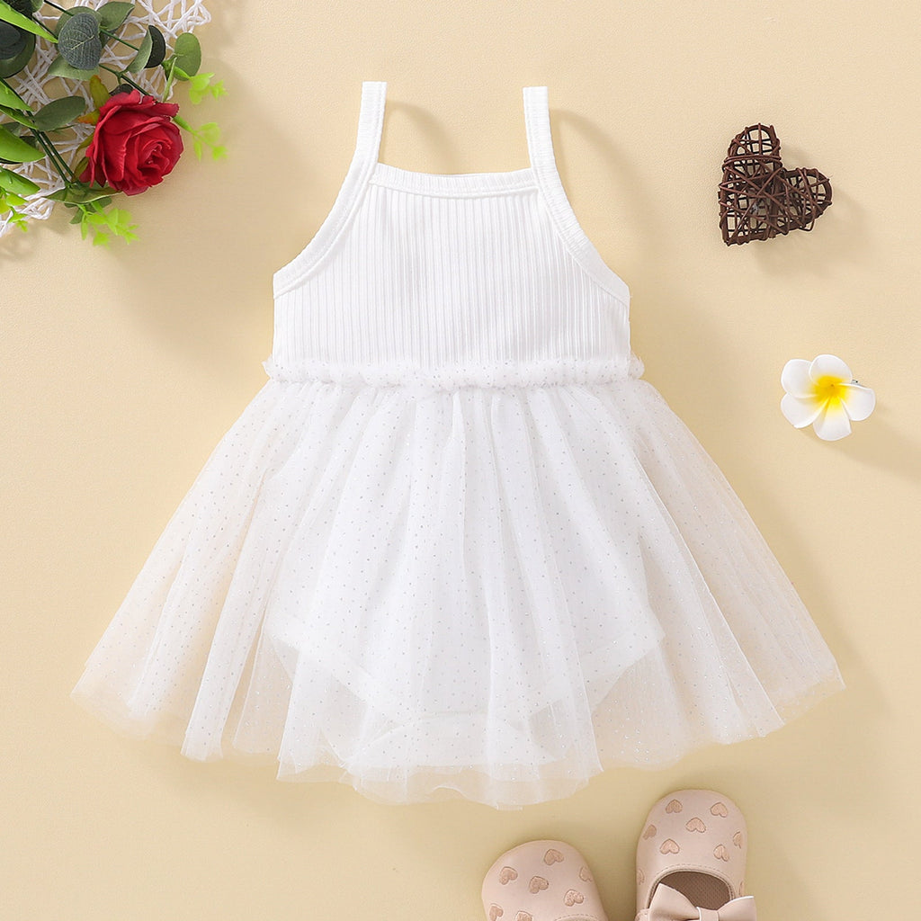 0-12M Baby Girl Jumpsuit Pit Sling Mesh Sequin Stitching Wholesale Baby Clothes - PrettyKid