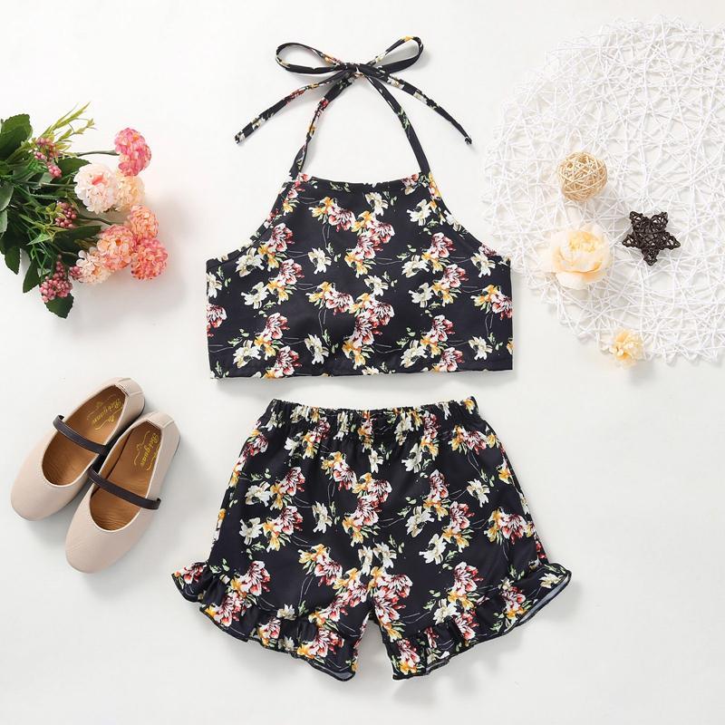 Toddler Girl Floral Halterneck Top & Shorts - PrettyKid