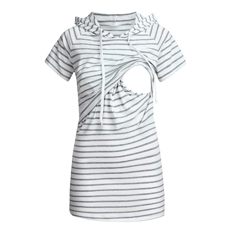 Women Striped Hooded Breastfeeding T-shirt - PrettyKid