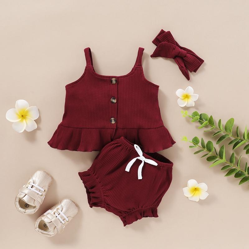 Baby Girl 3pcs Solid Color Cami Top & Shorts & Headband - PrettyKid