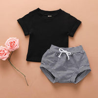 2-piece Solid Knit T-shirt & Striped Shorts for Baby - PrettyKid