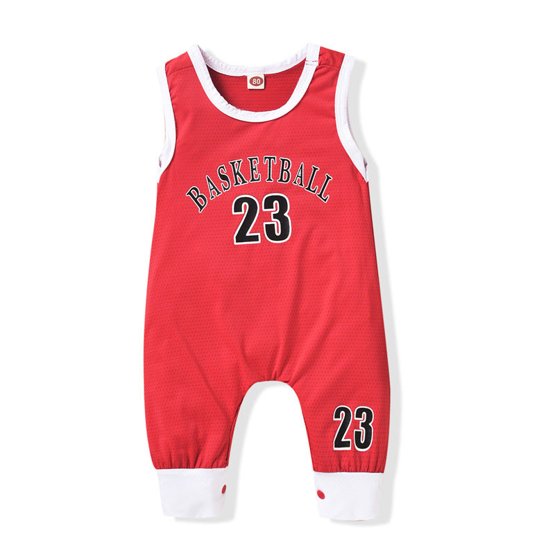 0-18M Baby Boys Basketball 23 Sleeveless Jumpsuit Wholesale Baby Clothes In Bulk - PrettyKid