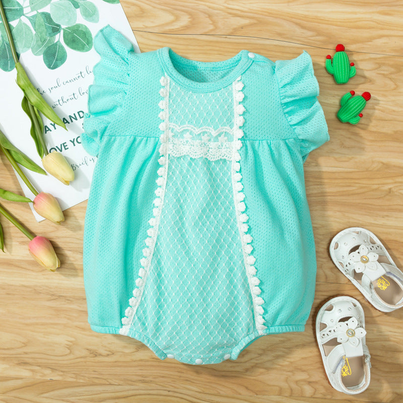 0-12months Baby Onesies Summer Flying Sleeve Girl's Bag Fart Children's Clothing Wholesale Lace Triangle Romper - PrettyKid