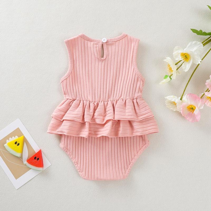 Baby Girl Solid Pattern Summer Bodysuit - PrettyKid