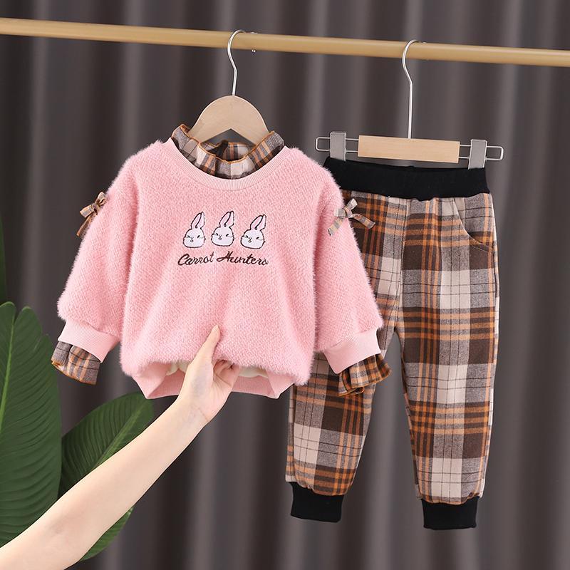 2-piece Fleece-lined Sweatshirts & Plaid Pants for Toddler Girl - PrettyKid