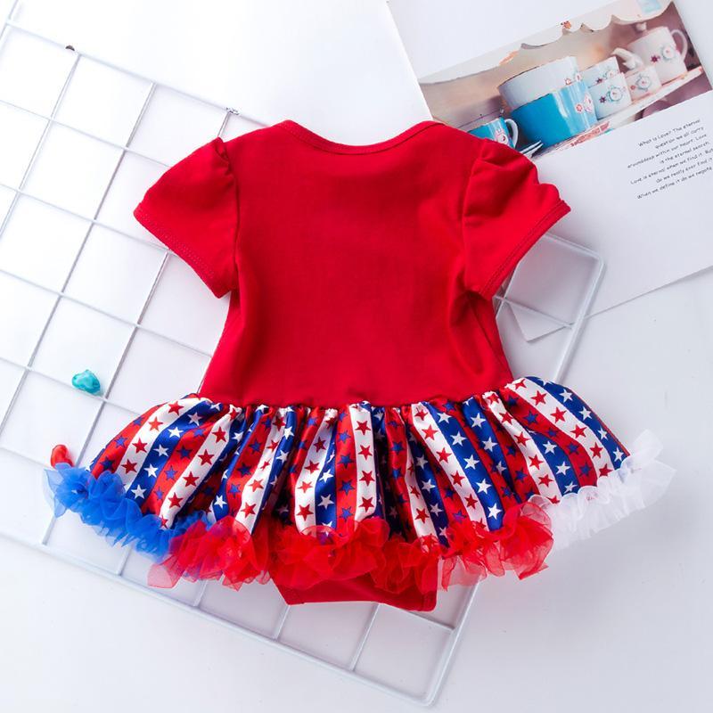 Baby Girl Independence Day Heart-shaped Print Mesh Tutu Hem Bodysuit & Headband Children's Clothing - PrettyKid