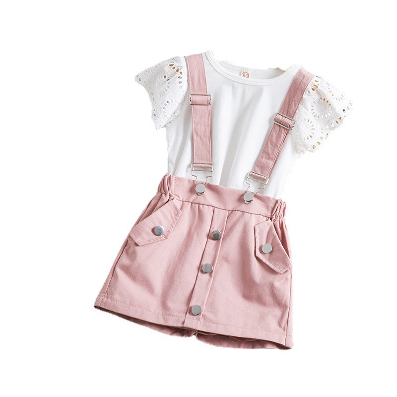 18M-6Y 2 Piece Sets For Girls Fly-Sleeve Top + Suspender Hakama Cute Toddler Girl Clothes Wholesale