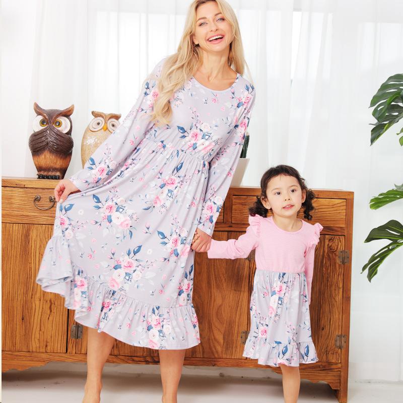 urban children's clothing wholesale Parent-Child Plant Printing Dress & Baby Romper - PrettyKid