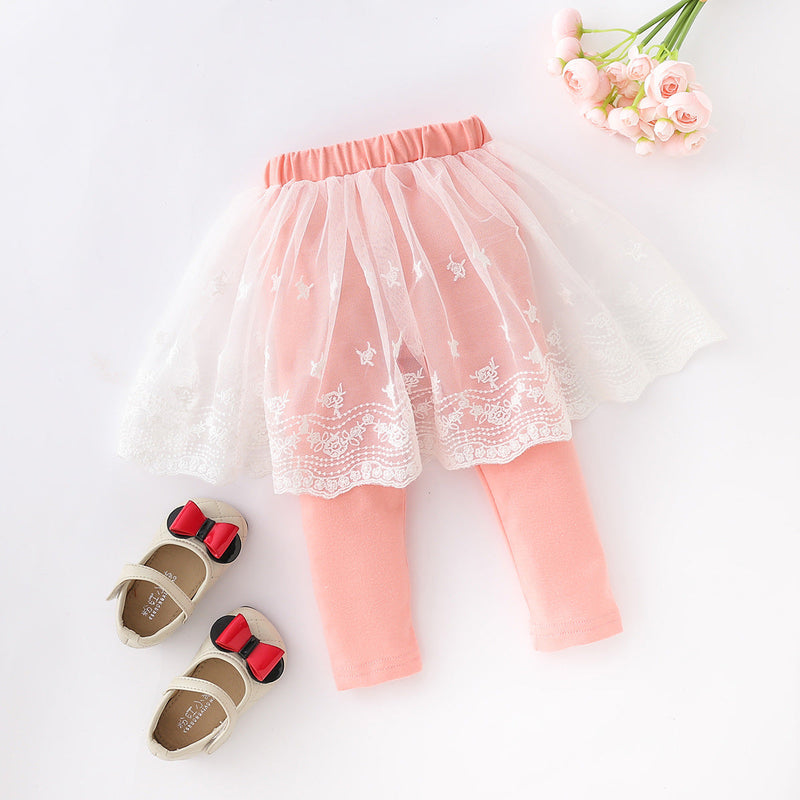 0-18months Baby Girl 2022 New Spring Sweet Mesh Culottes Girls Clothing Pink Leggings - PrettyKid