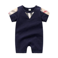 Soft High-quality Classic Plaid Solid Short-sleeve Bodysuit Children's clothing wholesale - PrettyKid