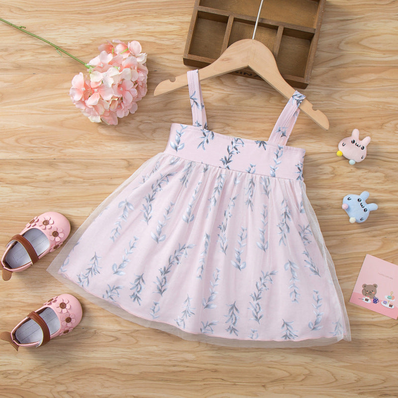6months-3years Baby Girl Summer Dress Gentle Sling Floral Small Fresh Mesh Splicing Wholesale Baby Clothing - PrettyKid