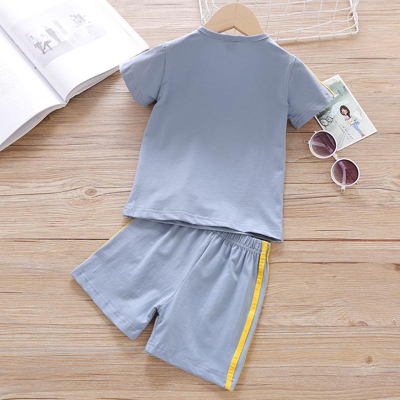 Grow Boy Solid Color T-shirt & Stripes Shorts - PrettyKid