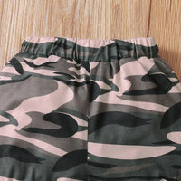 Baby Boy Letter Graphic Bodysuit & Camouflage Shorts - PrettyKid