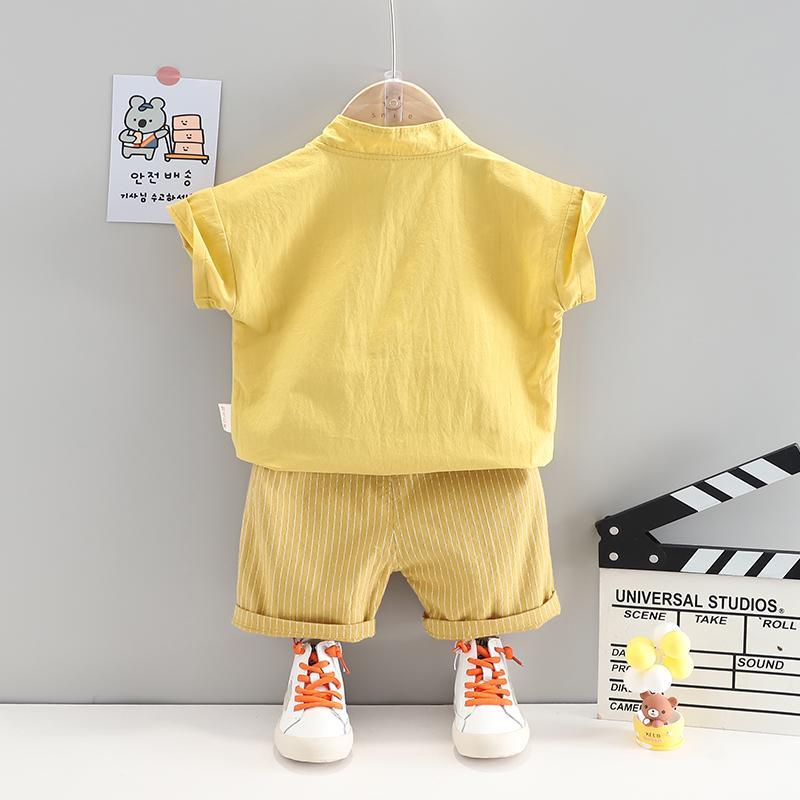 Toddler Boy Pocket T-shirt & Striped Shorts Wholesale Children's Clothing - PrettyKid