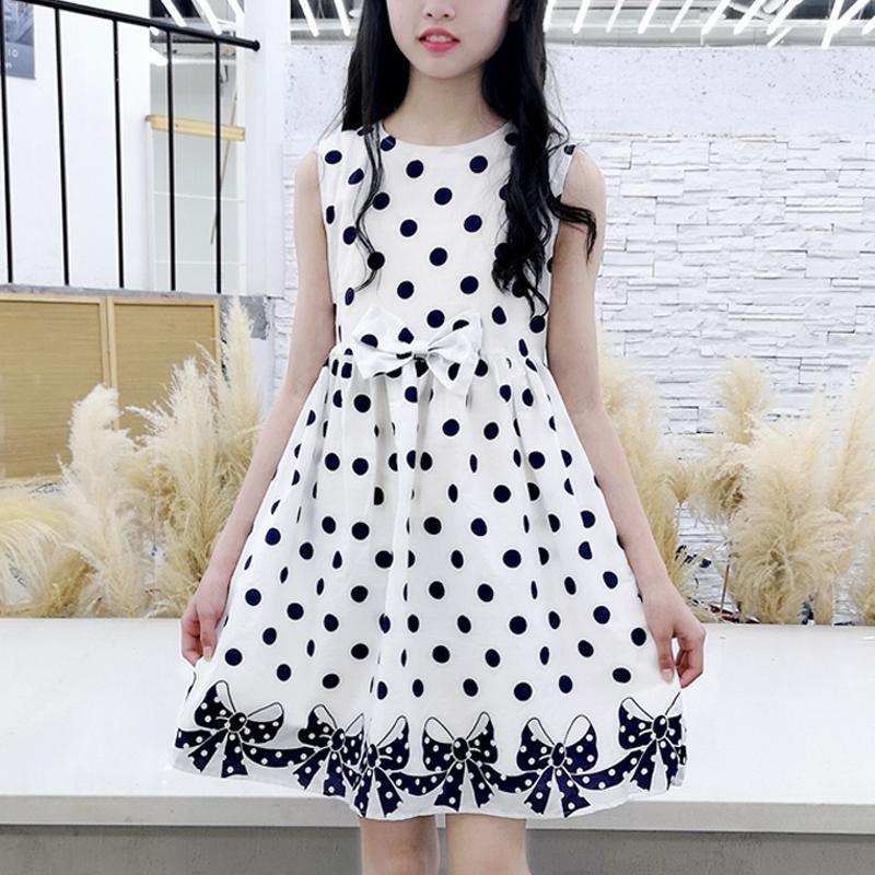 Kid Girl Black Wave Point Bowknot Hem Dress Children's Clothing - PrettyKid