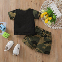 Baby Letter Graphic Camouflage Print T-shirt & Shorts - PrettyKid