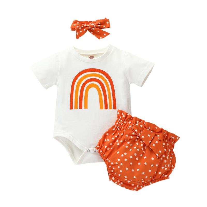 Baby Girl Romper & Leopard Print Super Shorts & Headband - PrettyKid