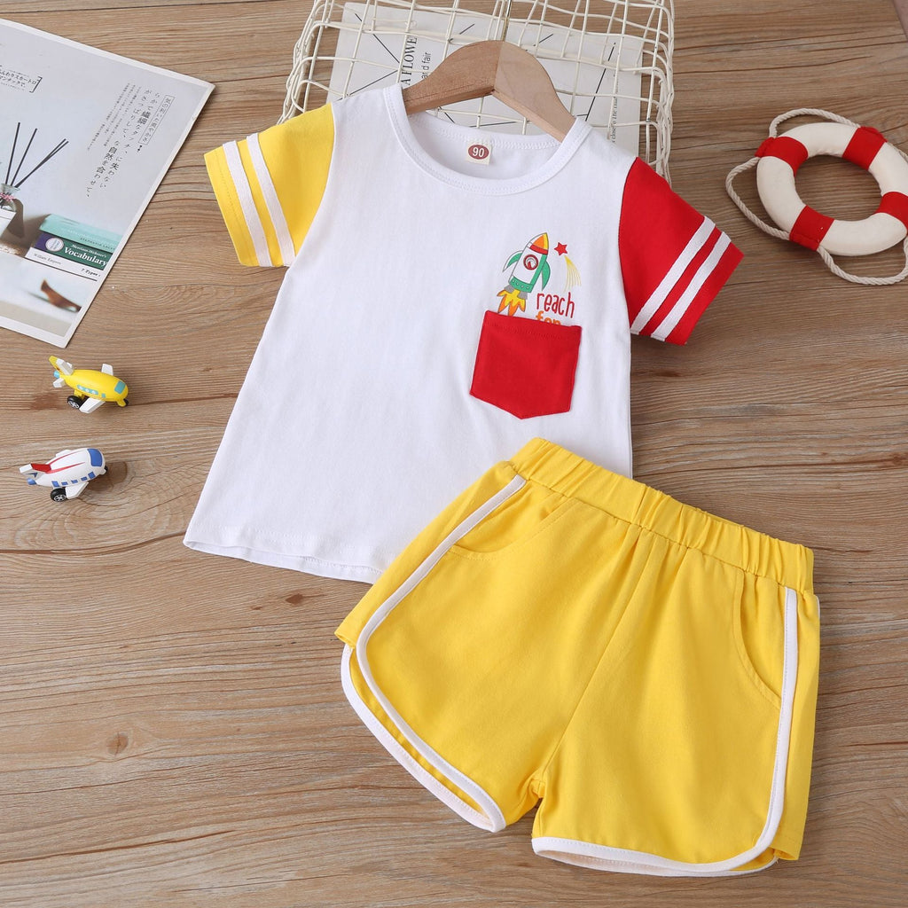 Boys Colorblock Rocket Tee And Shorts Toddler Boy Sets - PrettyKid