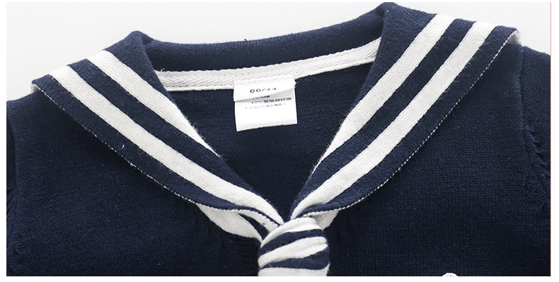 Baby Boys Girls Navy Collar Solid Color Knitted Long-sleeved Jumpsuit - PrettyKid