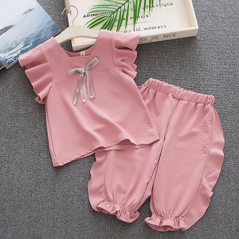 2-piece Solid Ruffle Blouse & Pants for Toddler Girl - PrettyKid