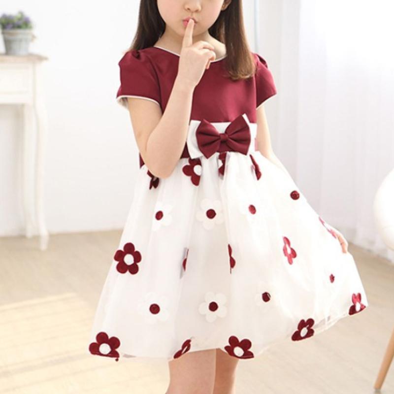 Bow Decor Floral Printed Tulle Dress for Girl - PrettyKid